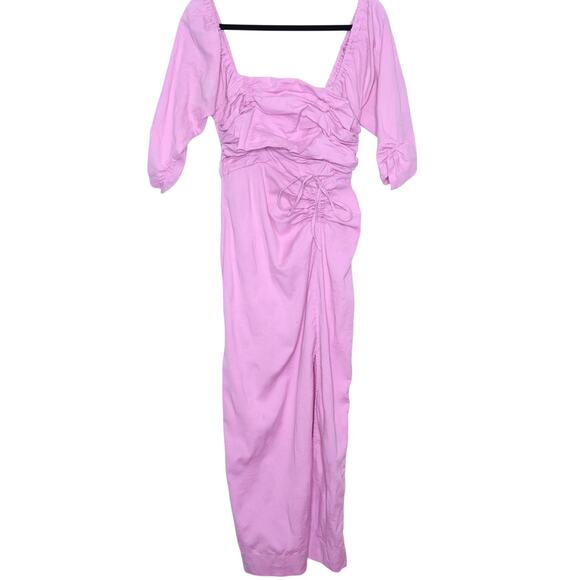 FREE PEOPLE Looking Stunning Midi Dress Pink Ruched Low Back Slit Hem Women's XS - Picture 1 of 15